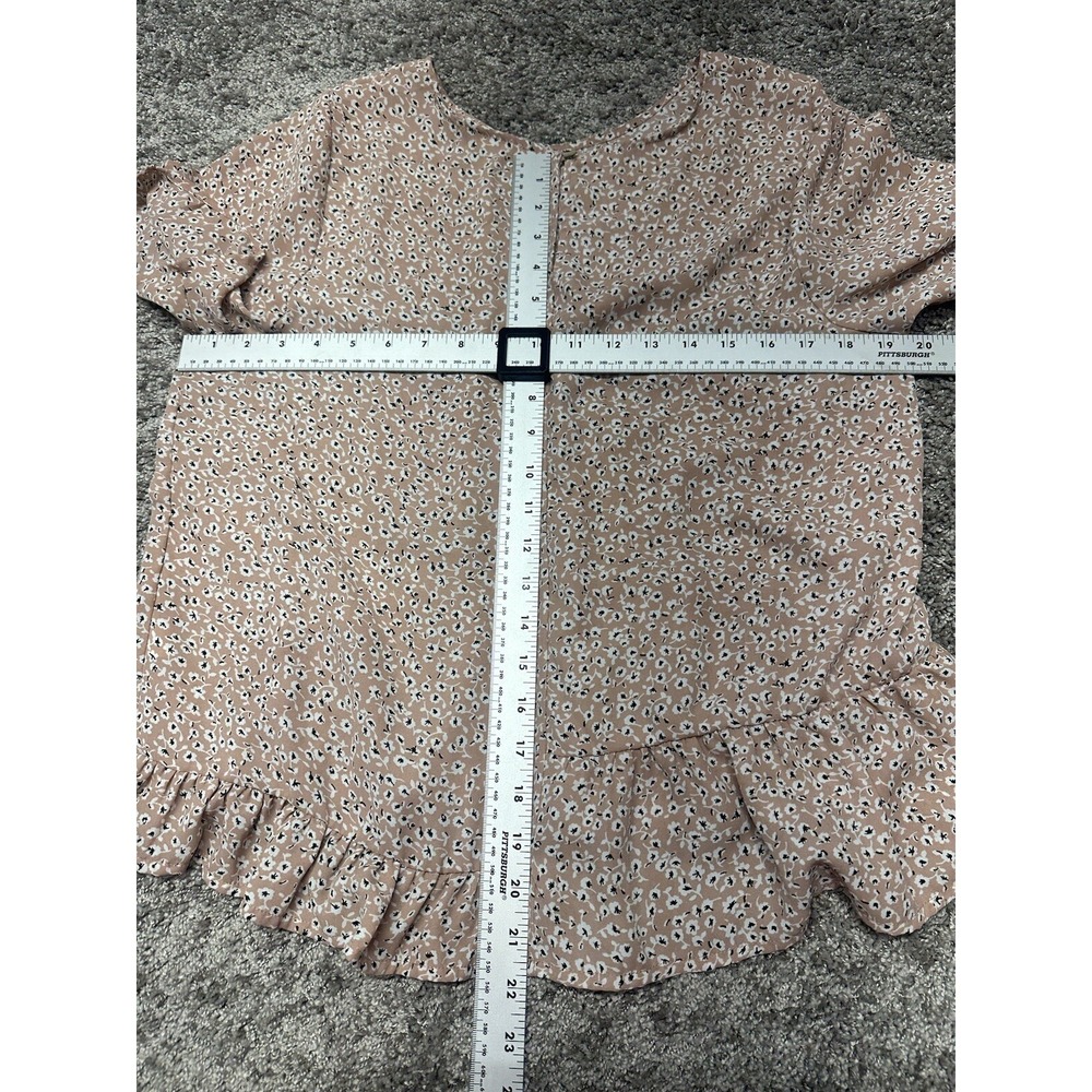 Copper Key Women Top Size XL Floral Spring Short Sleeve Cottage Blouse Ruffle - Picture 7 of 7